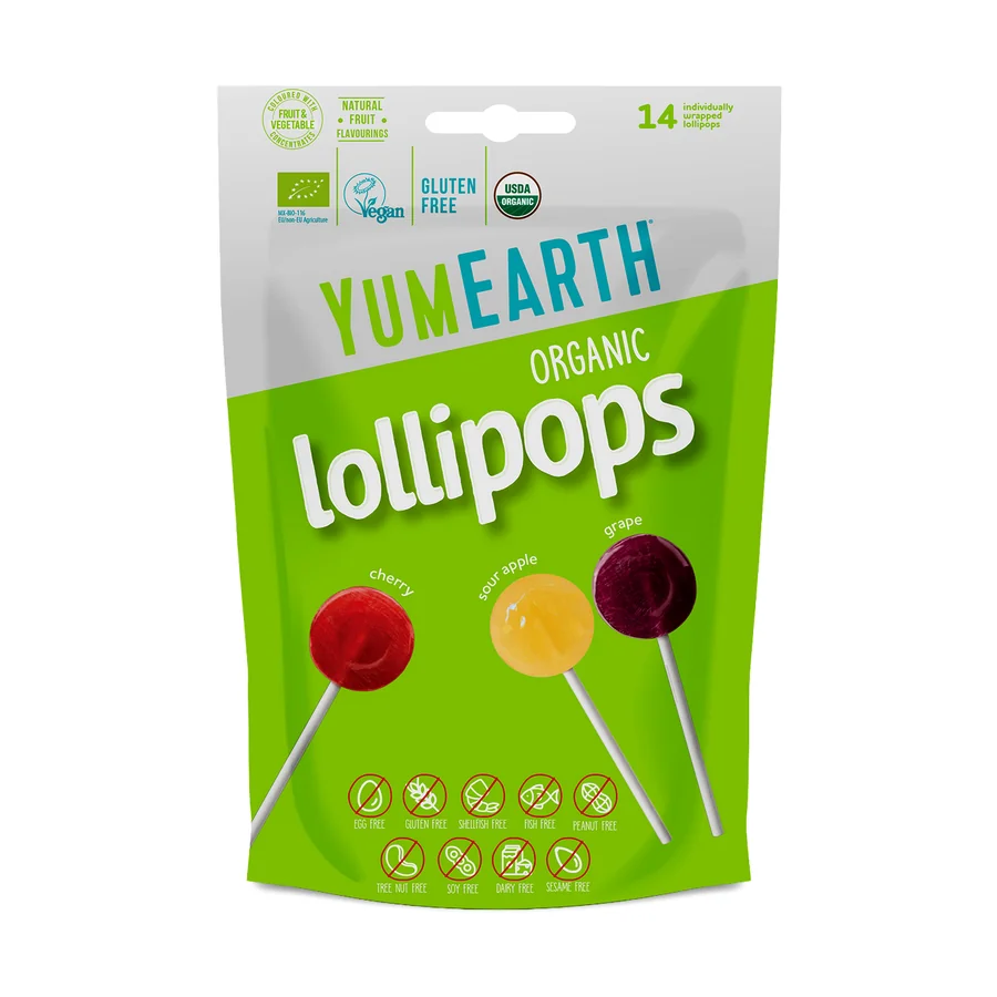 סוכריות אורגניות על מקל בטעמי פירות ירוקים | 14 יח' | יאמהארט'
