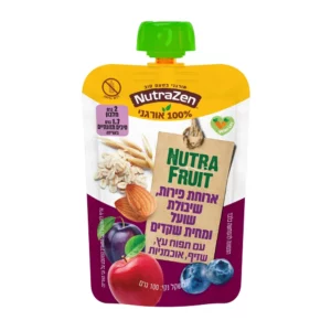 מחית שיבולת שועל, תפוח עץ, שזיף ואוכמניות | 100 גרם | נוטרי זן