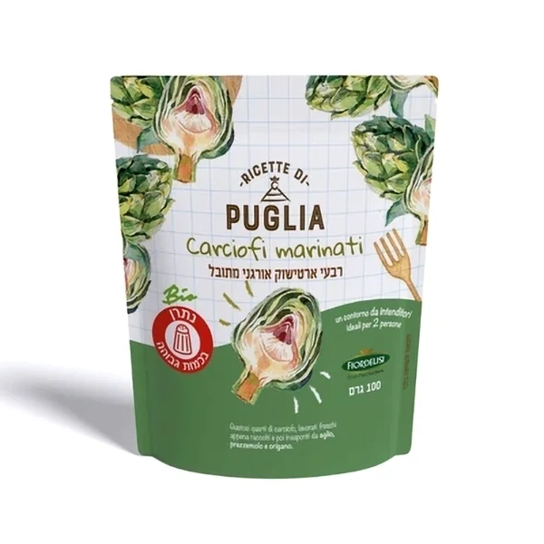 רבעי ארטישוק אורגני מתובל | 100 גרם | פוגליה